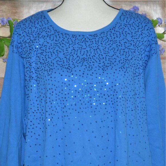 Quacker Factory Womens Light Blue Sequin Tunic Thin Knit Shirt Top Plus Size 3X - Picture 2 of 8